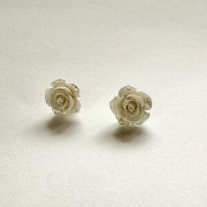 White Rose Stud Earrings